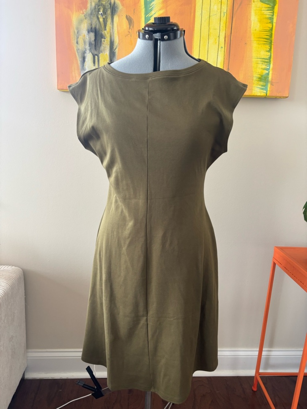 Banana Republic Olive Midi Cap-Sleeve A-Line Dress